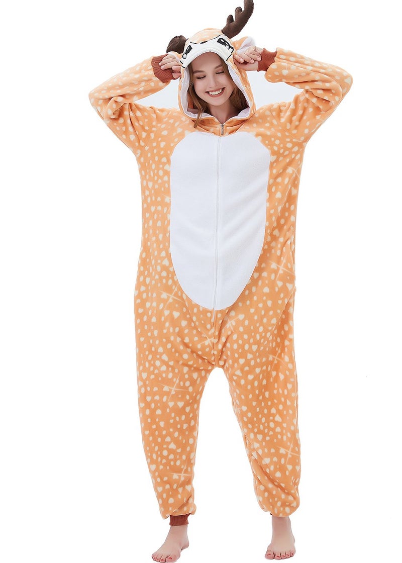 ABENCA Women Deer Onesie Pajama Reindeer Costume Adult Animal Halloween Christmas Cosplay Fawn Onepiece, XL - Image 5